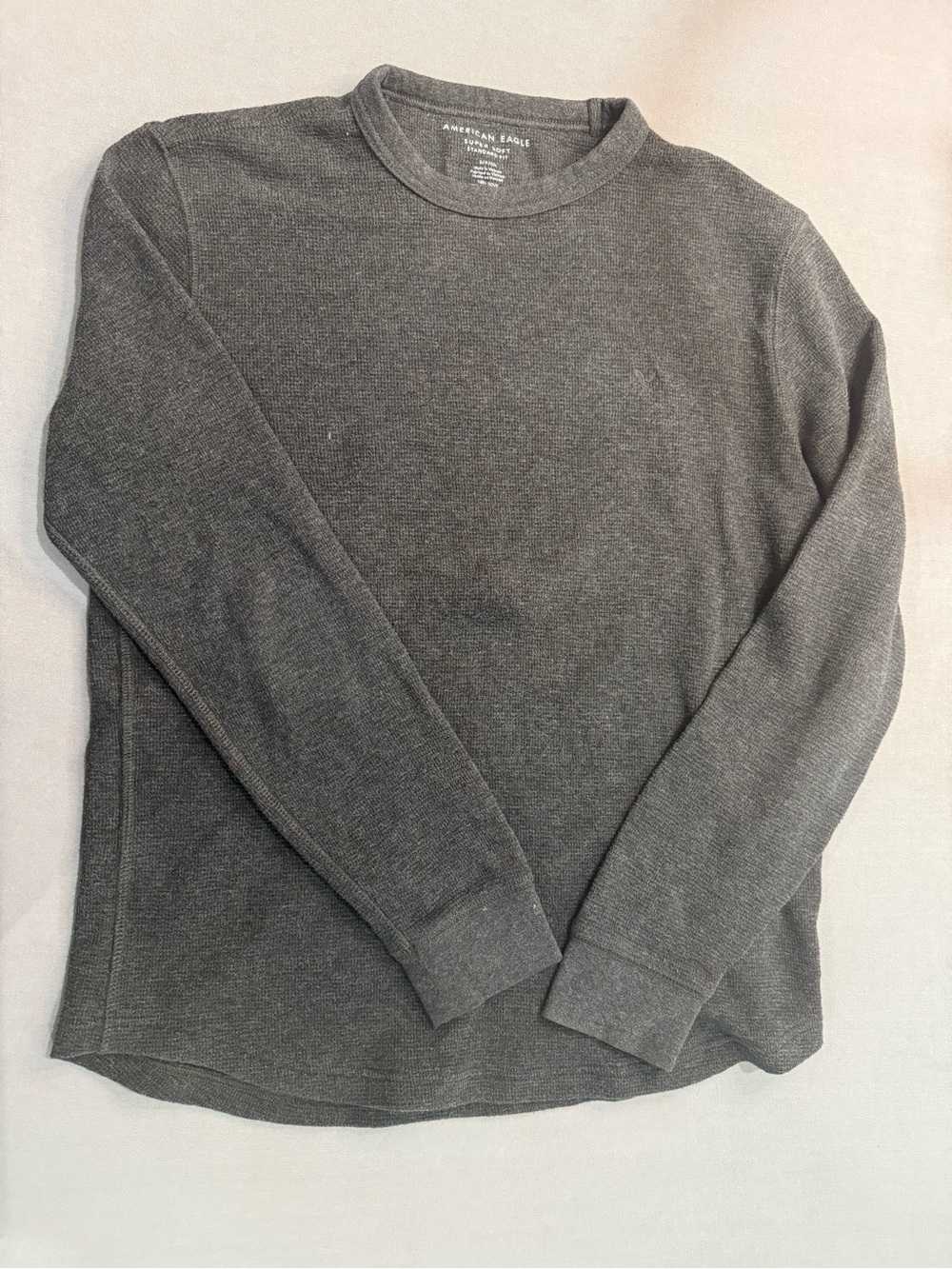 American Eagle Super Soft Men's Gray Logo Knit Crew Neck Long Sleeve T-Shirt S